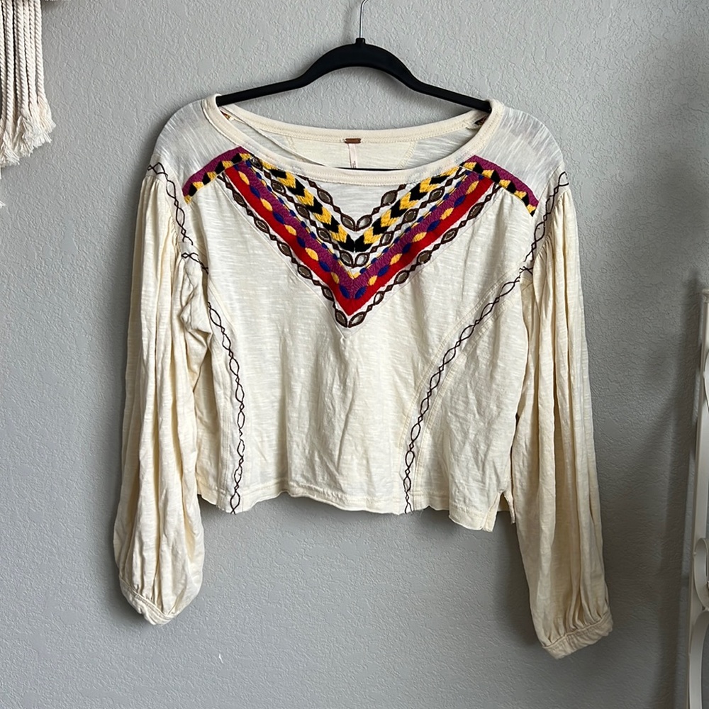 Free People Cropped Patterned Cutout Top - XS